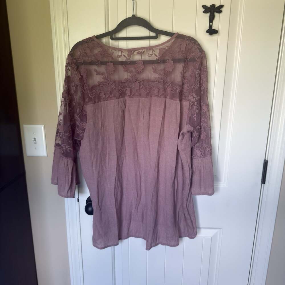 Indigo Rose Women’s Boho Sheer Lace Mauve Flowy Top 2X - Picture 2 of 8